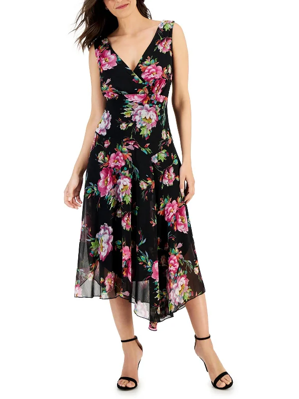 Womens Floral Print Crepe Maxi Dress