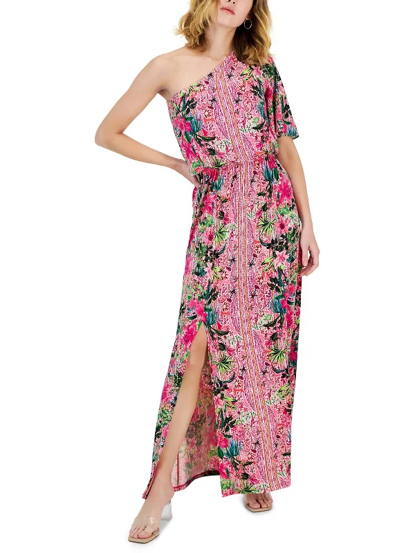 Womens Floral Print Knit Maxi Dress