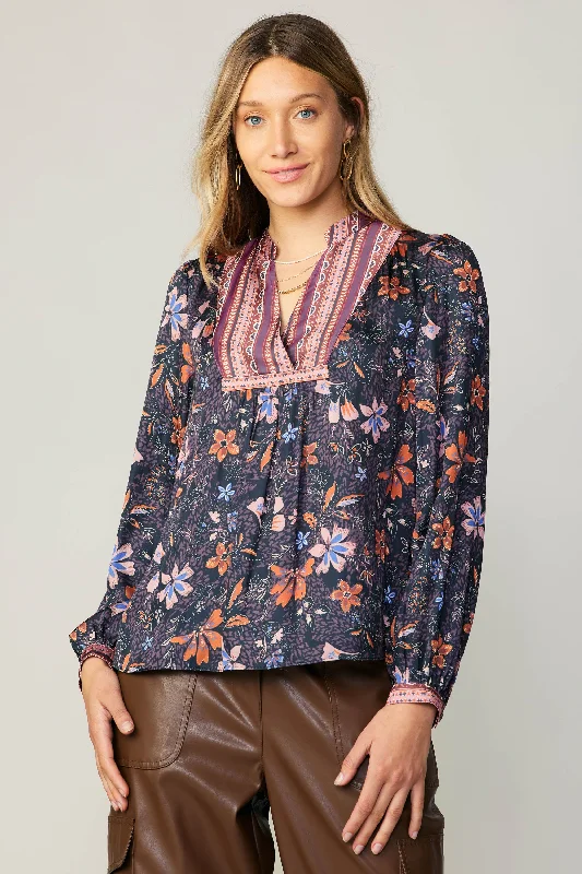 Contrast Stripe Floral Blouse