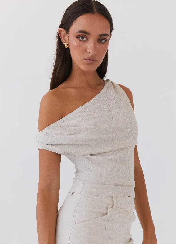 Marissa Linen One Shoulder Top - Oatmeal