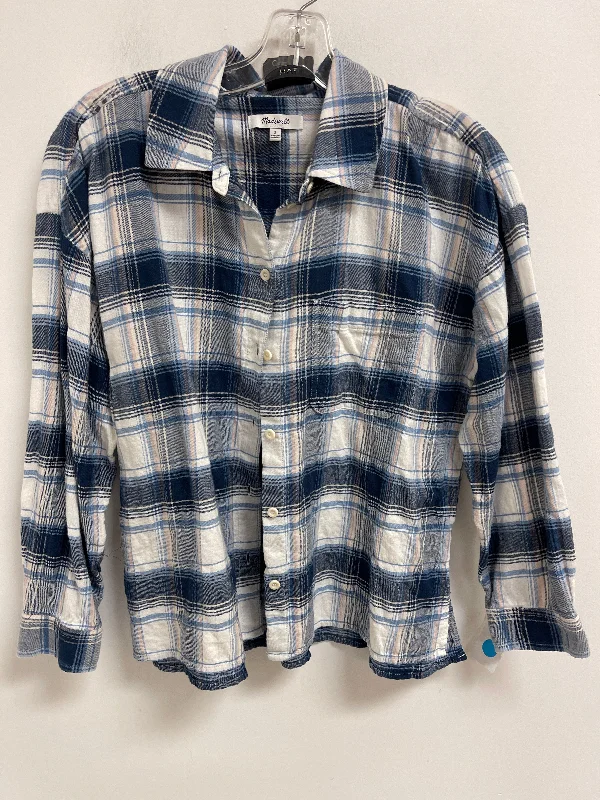 Top Long Sleeve By Madewell In Blue & White, Size: S