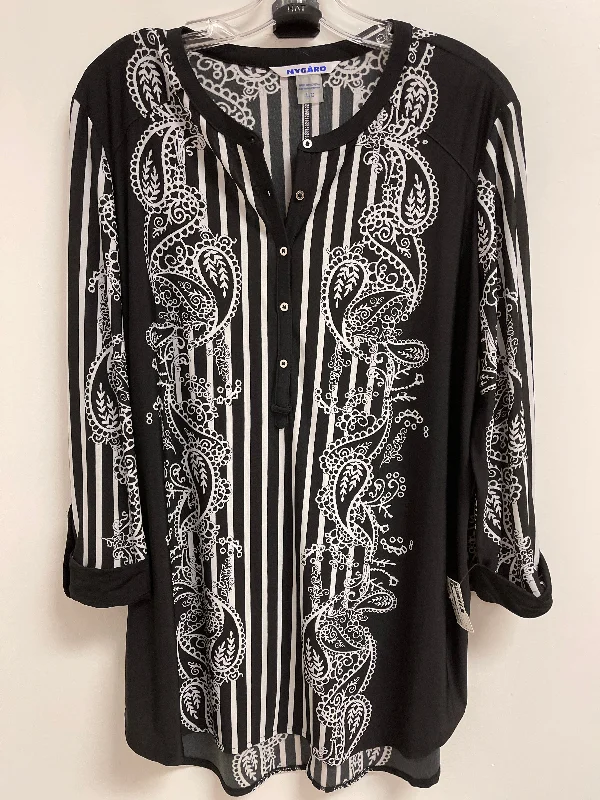 Top Long Sleeve By Nygard Peter In Black & White, Size: L