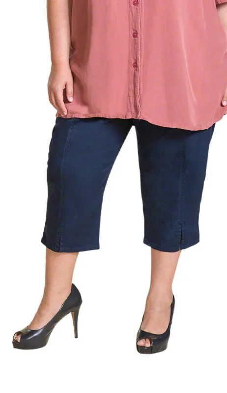 Cotton Stretch Twill Crop Pants - Plus In Navy