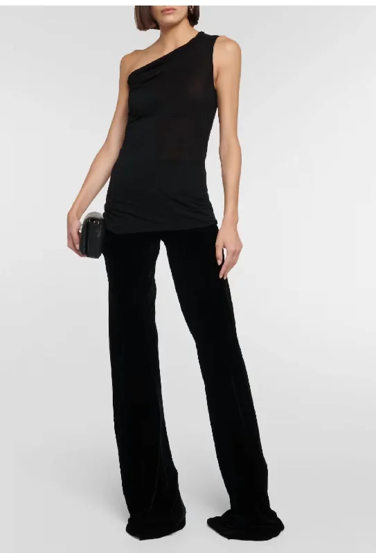 High Rise Velvet Trouser Pants In Black