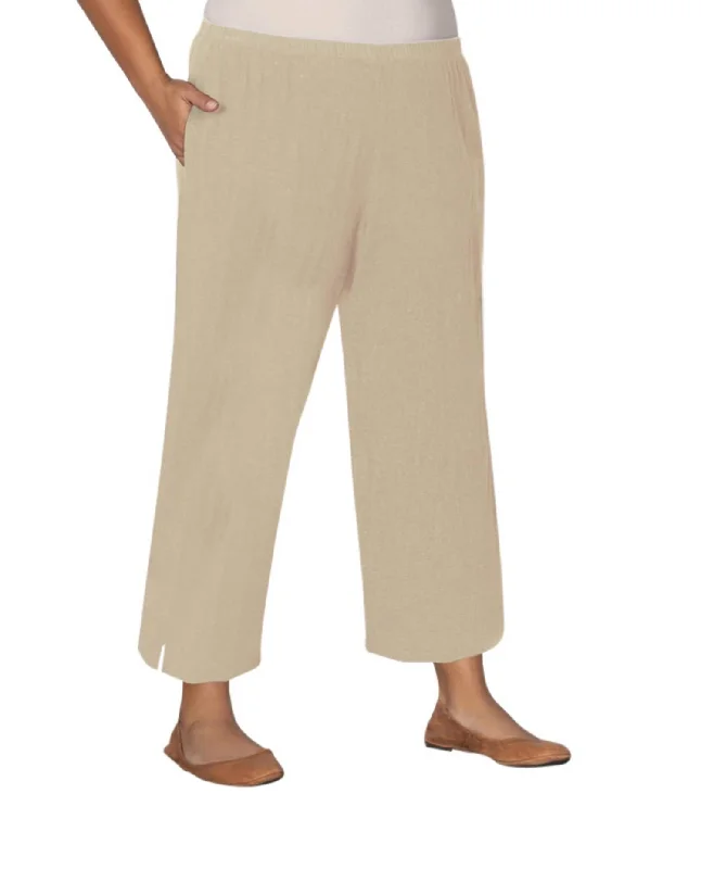 Linen Pull On Wide Leg Flood Pants - Plus In Khaki