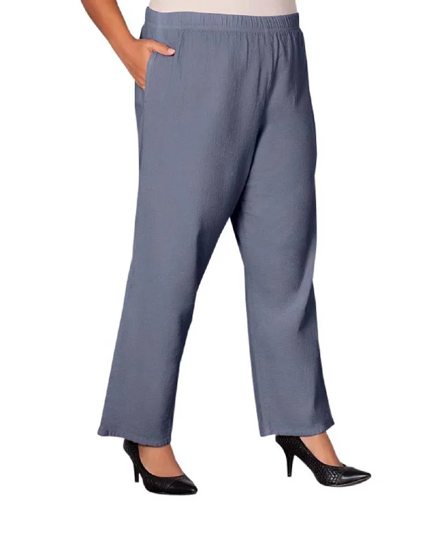 Wide Leg Crinkle Cotton Pants - Plus In Gray