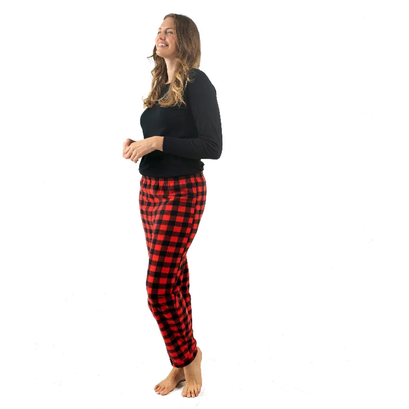 Christmas Womens Cotton Top and Fleece Pant Pajamas Plaid