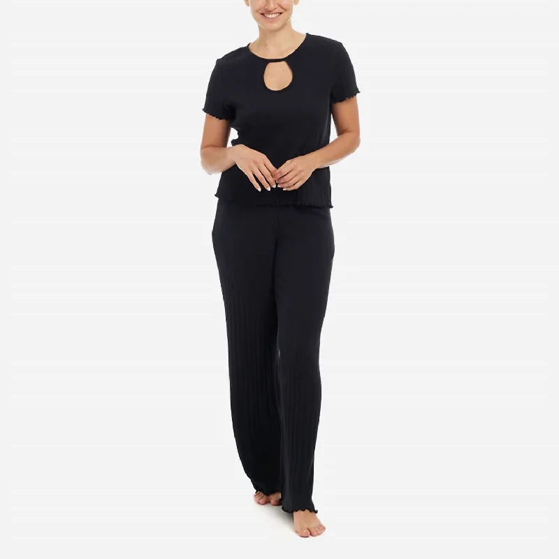 Ravena Pima Cotton Rib Lounge Set In Black