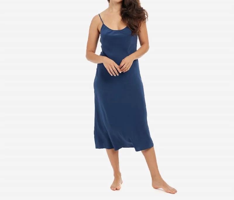 Washable Silk Midi Slip Dress In Navy