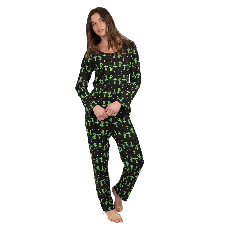 Womens Two Piece Cotton Loose Fit Pajamas Alien