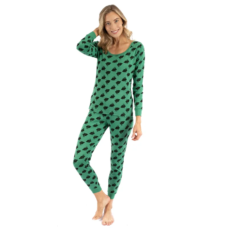 Womens Two Piece Cotton Pajamas Bunny Green