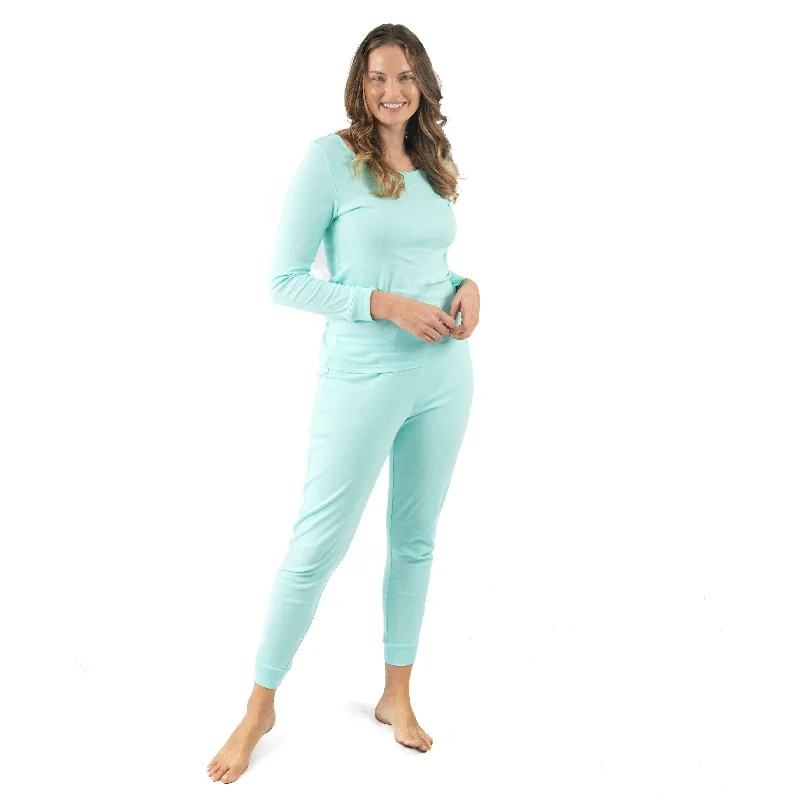 Womens Two Piece Cotton Pajamas Classic Solid Color