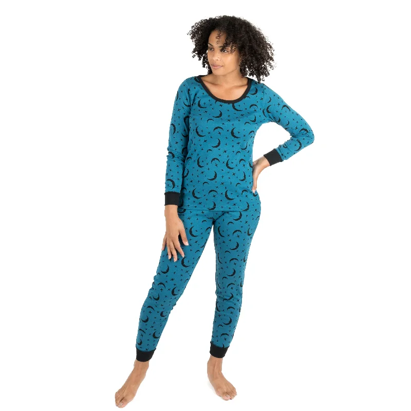 Womens Two Piece Cotton Pajamas Moon