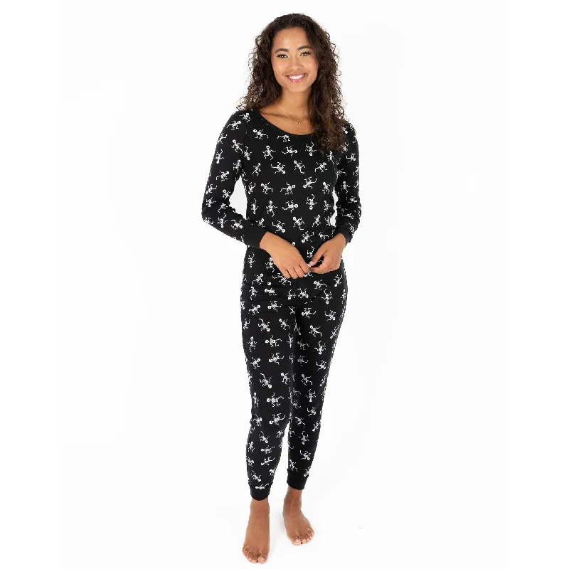 Womens Two Piece Cotton Pajamas Skeleton Black